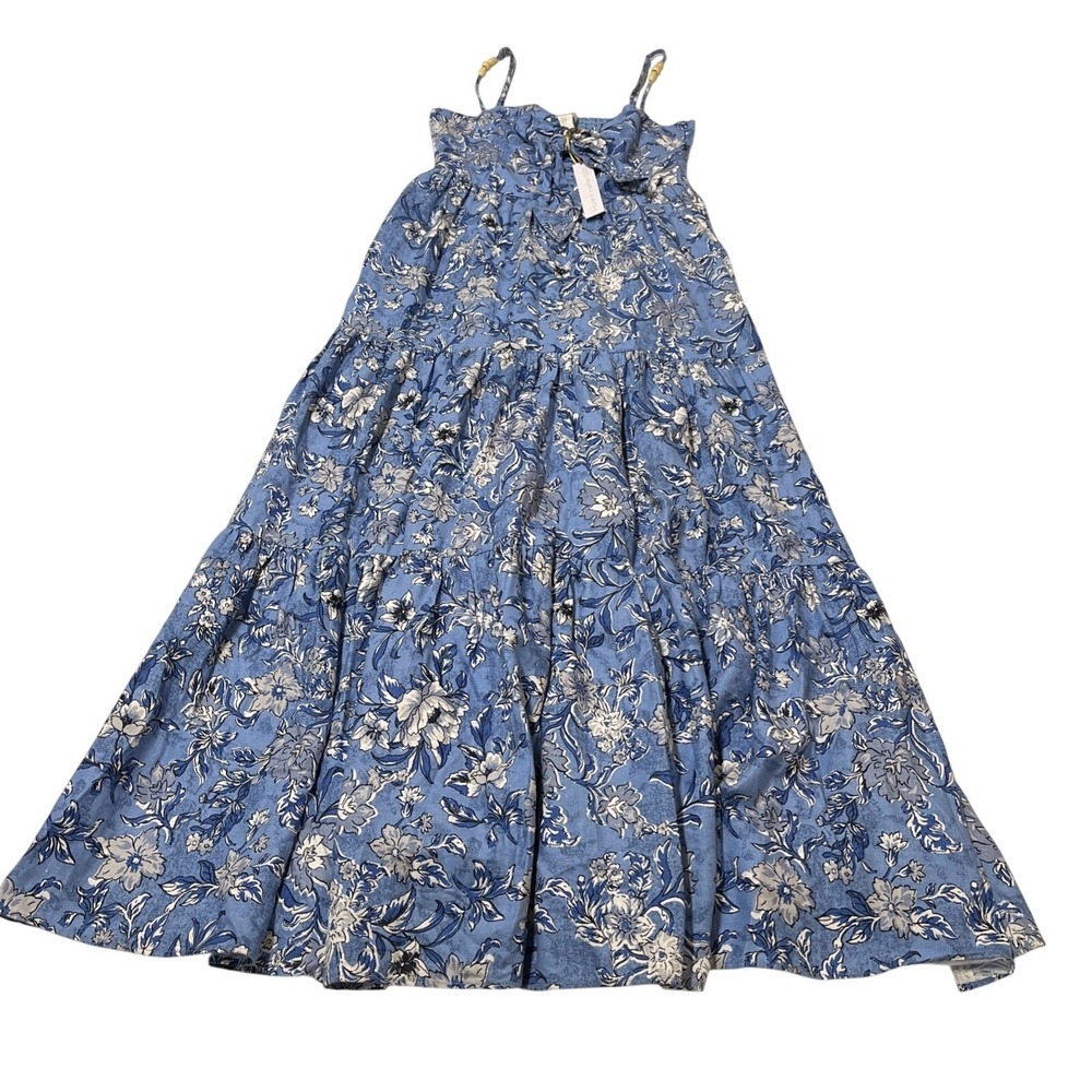 House Of Harlow Dress Blue Floral Linen Blend Tiered Maxi Sundress Size S Resort - Picture 9 of 14